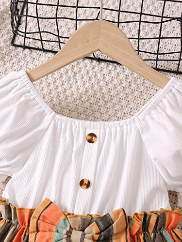 TAGAS Toddler Girls Striped Print Puff Sleeve Bow Front Dress || Stripe Pattern Dress for Kids || A Line Dress || Puff Sleeve Dress for Kids || Casual Dress (KD-202)