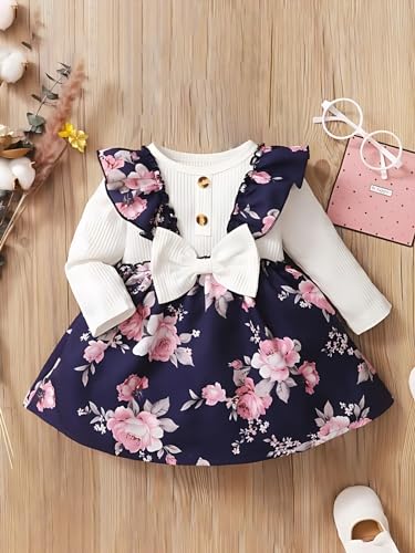 Buy & Try by Dharmikaay Girl's Lycra Floral Printed Frock Dress for Girls Short Frock Baby Princess Western Dresses| Stylish Fancy Kids Clothing for New Year