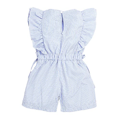 Hopscotch Baby Girls Cotton Wing Sleeves Floral Jumpsuits in Blue Color