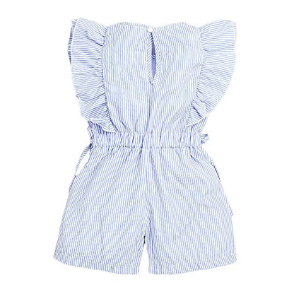 Hopscotch Baby Girls Cotton Wing Sleeves Floral Jumpsuits in Blue Color