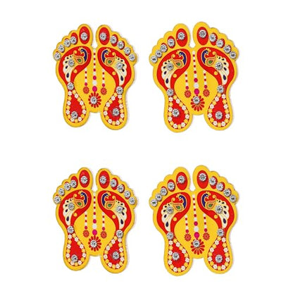 eCraftIndia Lakshmi Charan Paduka Stickers for Home Office Puja Ghar Temple - Diwali Decoration Items for Home Decor