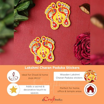 eCraftIndia Lakshmi Charan Paduka Stickers for Home Office Puja Ghar Temple - Diwali Decoration Items for Home Decor