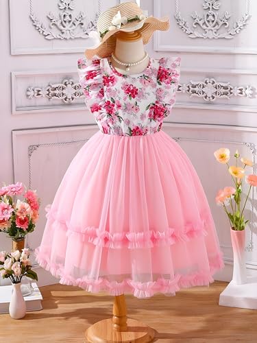 Niren Enterprise Pink Ocean Net Flair Baby Frock for Kids Girl