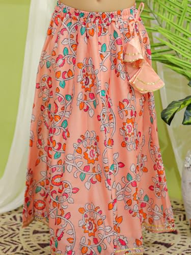 BownBee Girls Chanderi Floral Print Choli with Lehenga