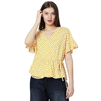 VERO MODA Printed Viscose V Neck Women's Top