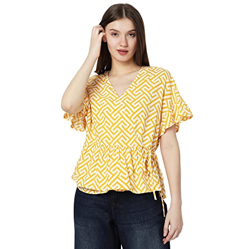 VERO MODA Printed Viscose V Neck Women's Top