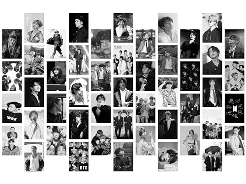 Craft Qila 54 Peel-N-Stick BTS Black and White Wall Collage Kit | BTS K-pop Aesthetic Photo Collage | Army K-pop Pictures Room D?cor