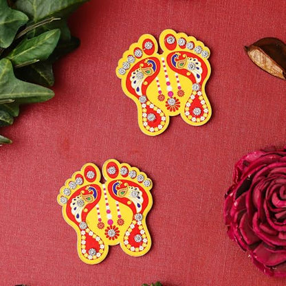 eCraftIndia Lakshmi Charan Paduka Stickers for Home Office Puja Ghar Temple - Diwali Decoration Items for Home Decor