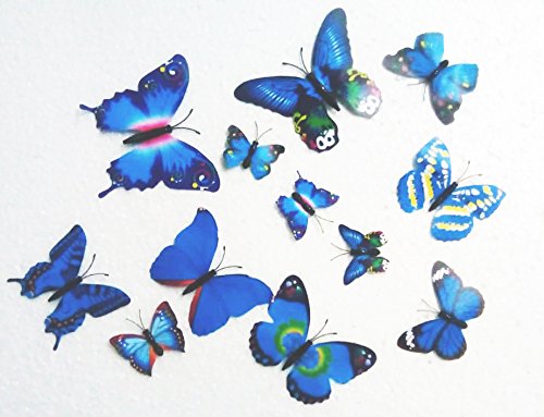 Pindia 12 Pcs 3D Metal Butterfly Wall Stickers for Home Party Wedding Decor (Blue)