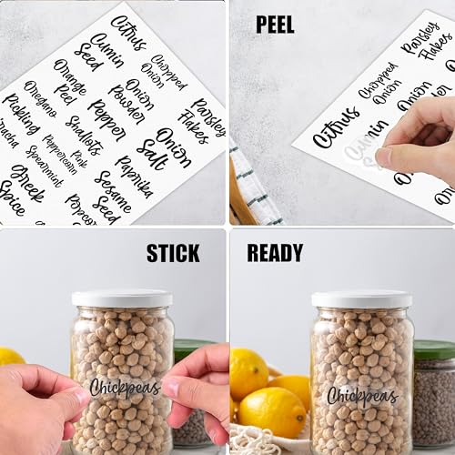 Rousrie Transparent Pantry Labels and Spices pre-Printed Stickers for Kitchen Jars Label Stickers - Waterproof Oil Resistant Leaves No Residue - Vinyl Easy to Read Labels (Pack of 194)