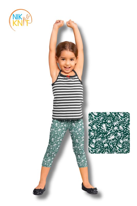 NIK & KNIT Premium Stretchable Printed Capri Leggings for Girls/Kids | Nightwear Capri | Printed Pyjama (Top/T-Shirt NOT Included)