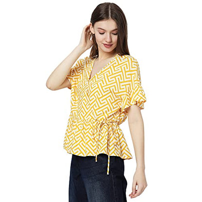 VERO MODA Printed Viscose V Neck Women's Top