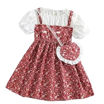 Niren Enterprise Adorable Floral Girl’s Dress with Heart-Shaped Purse – Perfect for Any Occasion