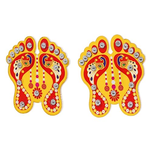 eCraftIndia Lakshmi Charan Paduka Stickers for Home Office Puja Ghar Temple - Diwali Decoration Items for Home Decor