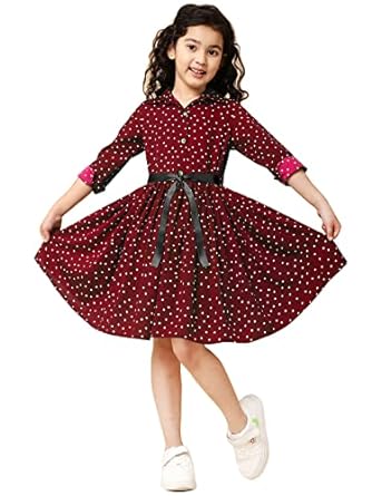 A.T.U.N. (ALL THINGS UBER NICE) Girls Cotton Striped Knee Length Shirt Dress | Full Sleeve Party Dress