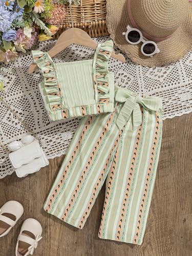 TAGAS Girl Summer Casual Top Puff Sleeve and Printed Long Pants 2pcs Outfit || Two-Piece Set FOR GIRLS ||Girls Clothing Set||(GTP-70)