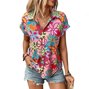 Gufrina Shirt for Women Stylish Western|Shirt Type top|Short Sleeve|Fabric Rayon| Collar Neck |Bright Floral Print|Casual Regular fit