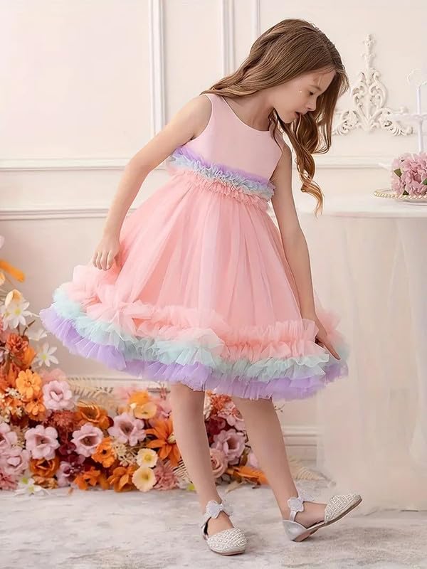 Niren Enterprise Fairy Tail Net Flared Sleeveless Ruffled Pattern Baby Girl Frock