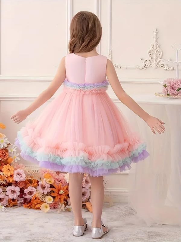 Niren Enterprise Fairy Tail Net Flared Sleeveless Ruffled Pattern Baby Girl Frock