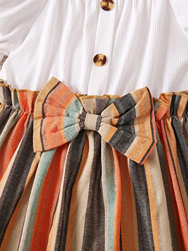 TAGAS Toddler Girls Striped Print Puff Sleeve Bow Front Dress || Stripe Pattern Dress for Kids || A Line Dress || Puff Sleeve Dress for Kids || Casual Dress (KD-202)