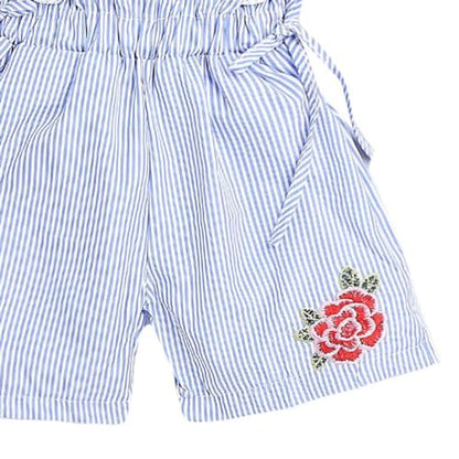Hopscotch Baby Girls Cotton Wing Sleeves Floral Jumpsuits in Blue Color