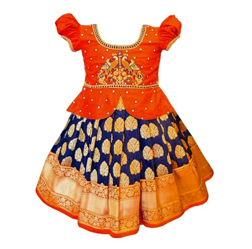 White Button Girls Jacquard New South Indian Traditional Pattu Pavadai Jecquard Readymade Lehenga Choli