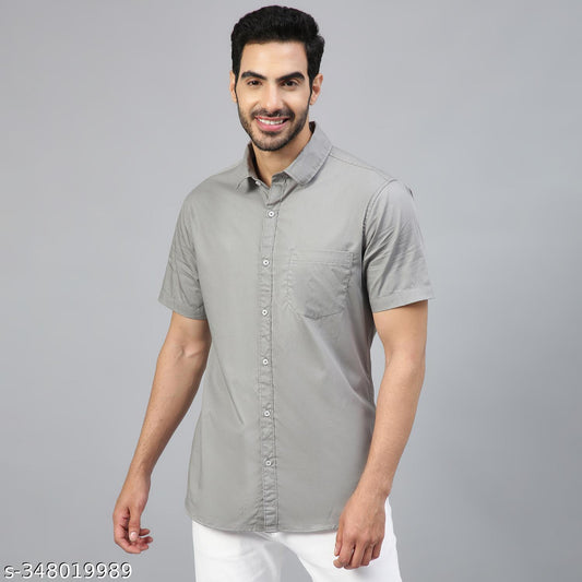 FTX Men's Solid Regular Spread Collar Grey Shirts