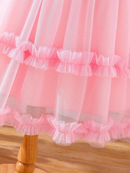 Niren Enterprise Pink Ocean Net Flair Baby Frock for Kids Girl