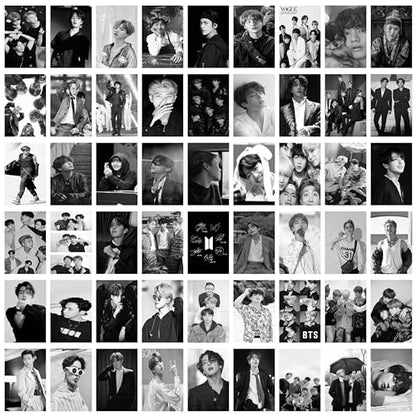 Craft Qila 54 Peel-N-Stick BTS Black and White Wall Collage Kit | BTS K-pop Aesthetic Photo Collage | Army K-pop Pictures Room D?cor