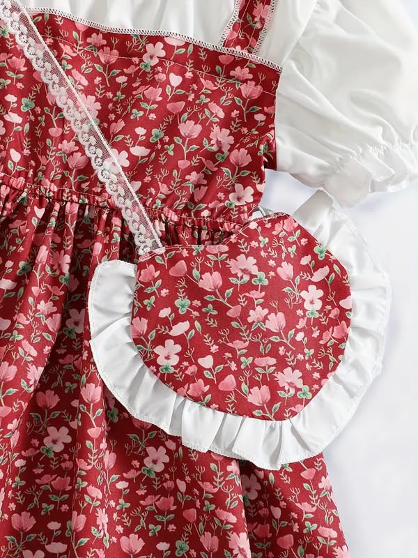 Niren Enterprise Adorable Floral Girl’s Dress with Heart-Shaped Purse – Perfect for Any Occasion