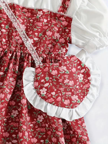 Niren Enterprise Adorable Floral Girl’s Dress with Heart-Shaped Purse – Perfect for Any Occasion