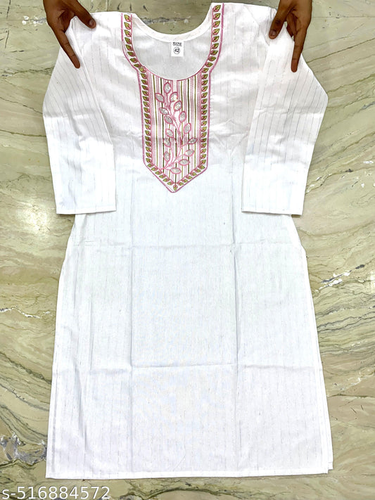 Trendy White Embroidery Kurti Women And Girl