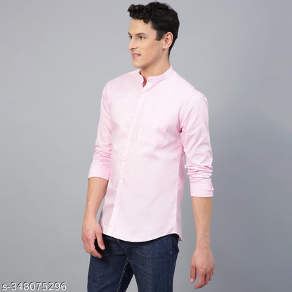 FTX Men's Solid Regular Mandarin Pink Shirts