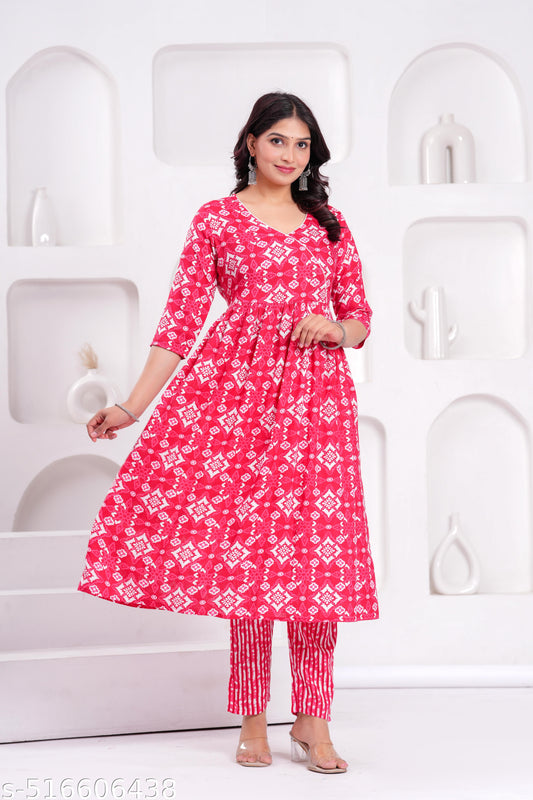 Women Anarkali Angrakha Kurti Pant