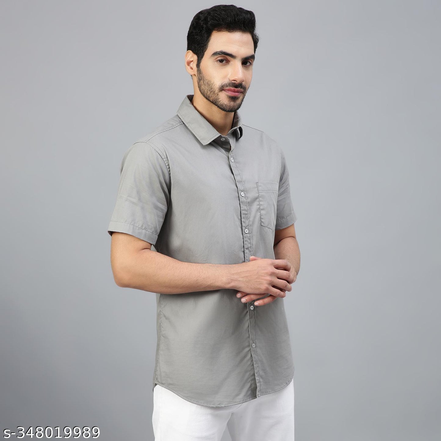 FTX Men's Solid Regular Spread Collar Grey Shirts