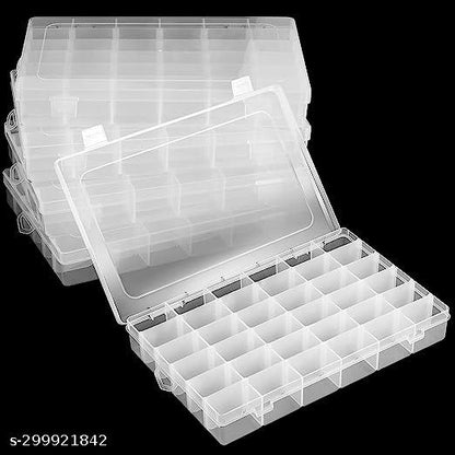 36 Grids Clear Plastic Organizer Jewelry Storage Box with Adjustable Dividers, Transparent Organizer Box for Earring Fishing Hooks(Made In INDIA)