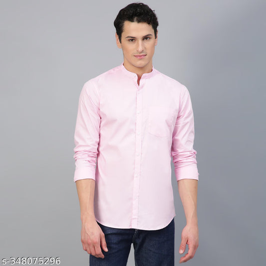 FTX Men's Solid Regular Mandarin Pink Shirts