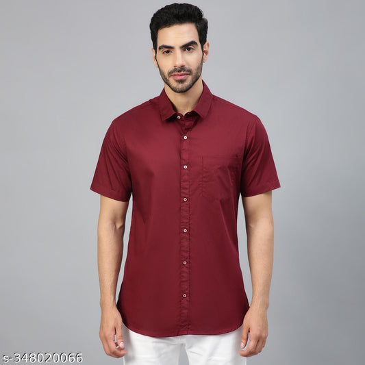 FTX Men's Solid Regular Spread Collar Maroon Shirts