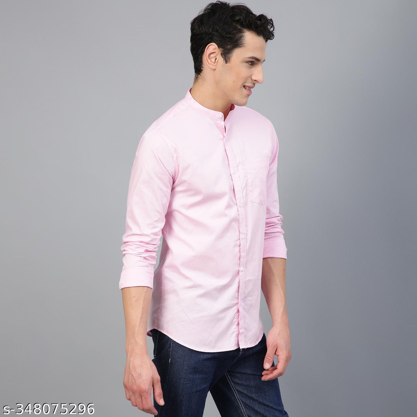 FTX Men's Solid Regular Mandarin Pink Shirts