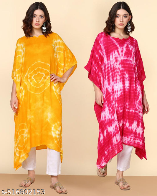 Women Tie-Dye Rayon Crepe Kaftan