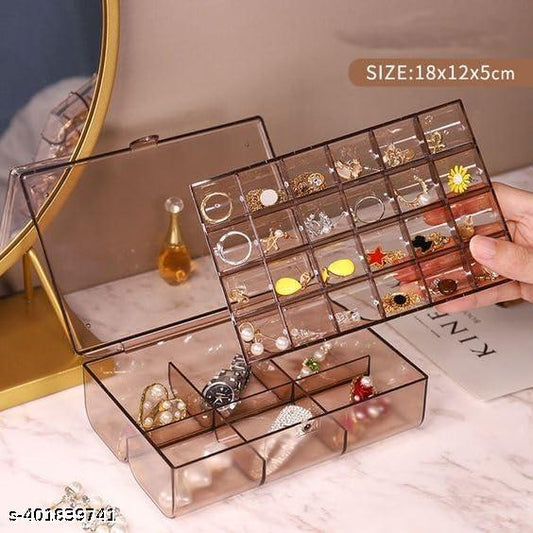 2 Layer Acrylic Jewelry Storage Box Organizer holder case with Lid for Earrings Necklaces Bracelets Rings with 24-Grid small and 6-Grid Big (1 PCS - Multicolor)