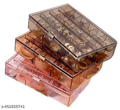 2 Layer Acrylic Jewelry Storage Box Organizer holder case with Lid for Earrings Necklaces Bracelets Rings with 24-Grid small and 6-Grid Big (1 PCS - Multicolor)