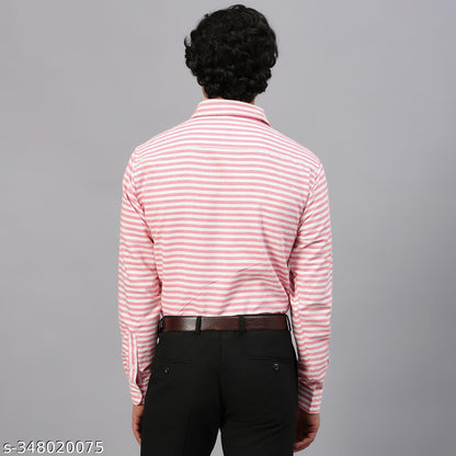 FTX Men's Horizontal Stripes Regular Spread Collar Pink Shirts